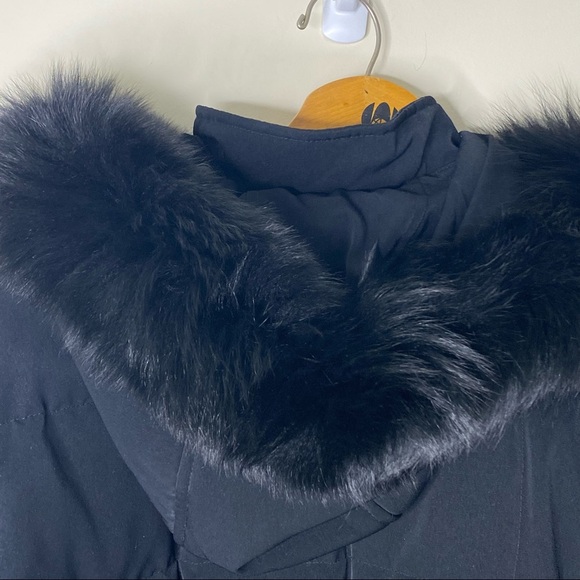 Anne Klein || Fox Fur Trim Hooded Down Coat; Size XL - Picture 3 of 14